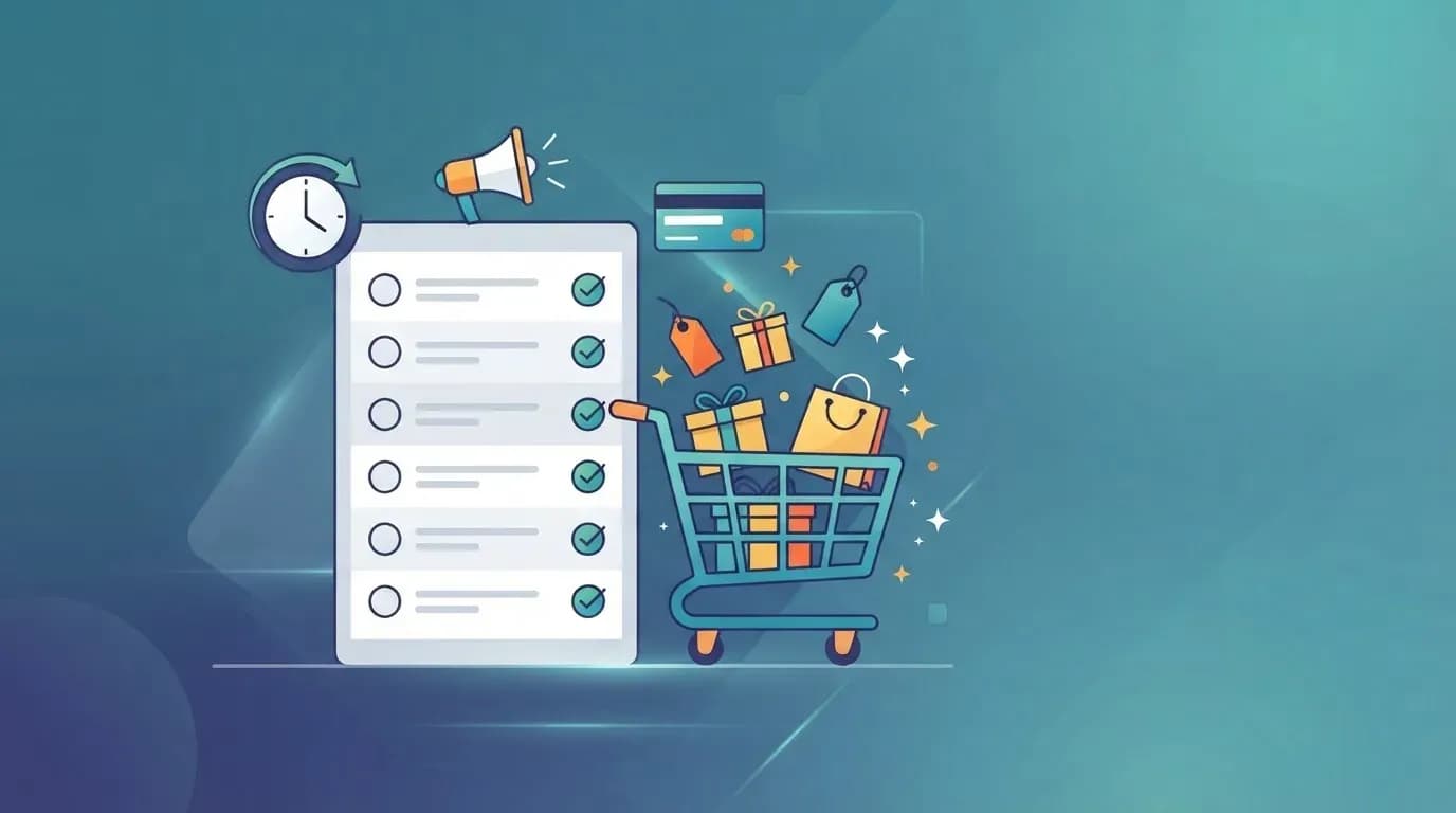Illustration of a Black Friday checklist and shopping cart for a Shopify store